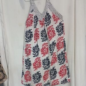 LOFT Red and Black Floral Midi Dress